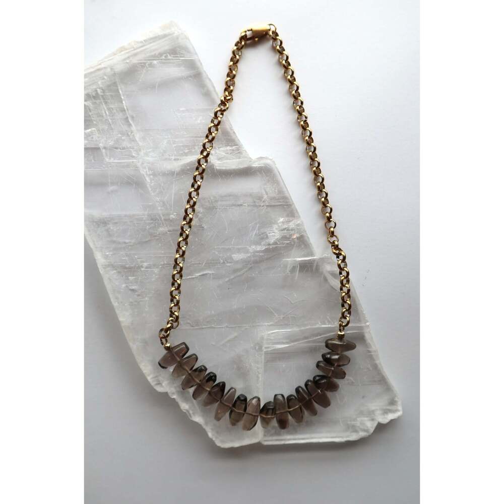 Umbra – Smoky Quartz Necklace with Gold Rolo Chain – 22"